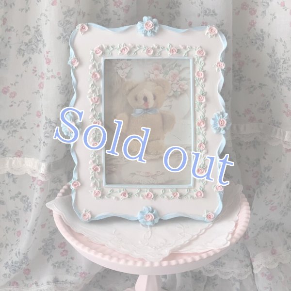 画像1: 【Vintage】Rose blue ribbon photo frame (1)