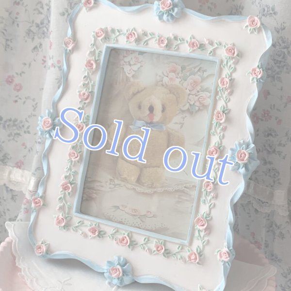 画像2: 【Vintage】Rose blue ribbon photo frame (2)