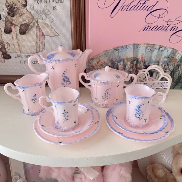 画像1: 【Vintage】Shell pink child tea set (1)